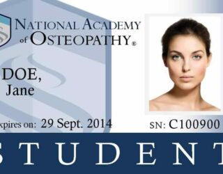 National Academy of Osteopathy Student ID Card sample