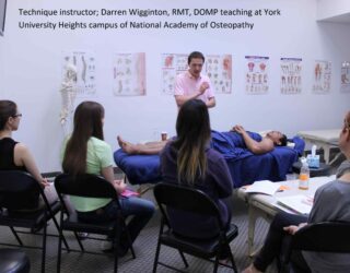 Technique instructor_ Darren Wigginton, RMT, DOMP teaching at York University Heights campus of National Academy of Osteopathy